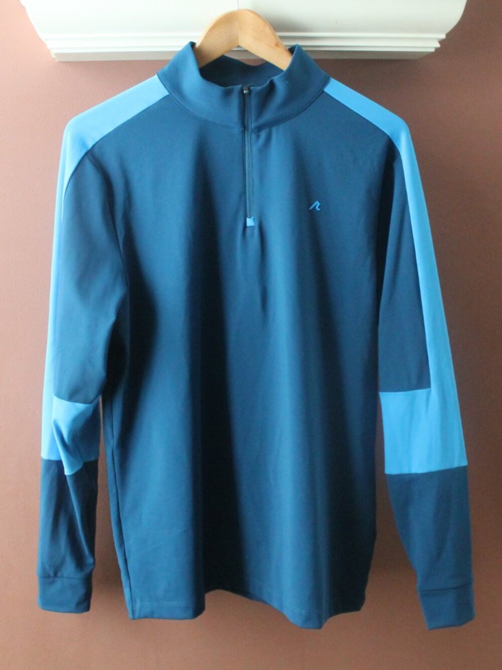 Redvanly Men's Golf Shirt S Blue Colorblock Logo Stretch Quarter Zip Pullover